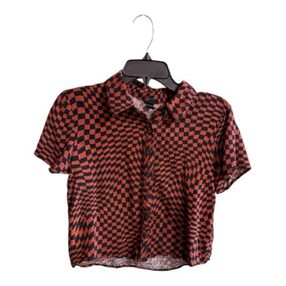 Wild Fable Checkered burnt orange and Black cropped  Shirt